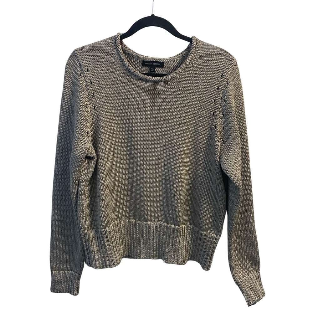 Banana Republic Crew Neck Roll Collar Metallic Long Sleeve Sweater Size XL